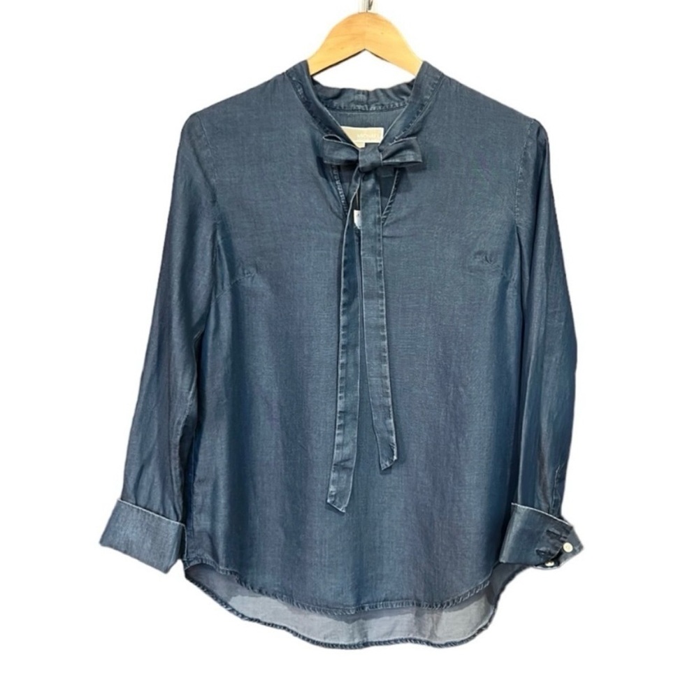 Michael Kors Denim Blue Blouse with Bow Tie